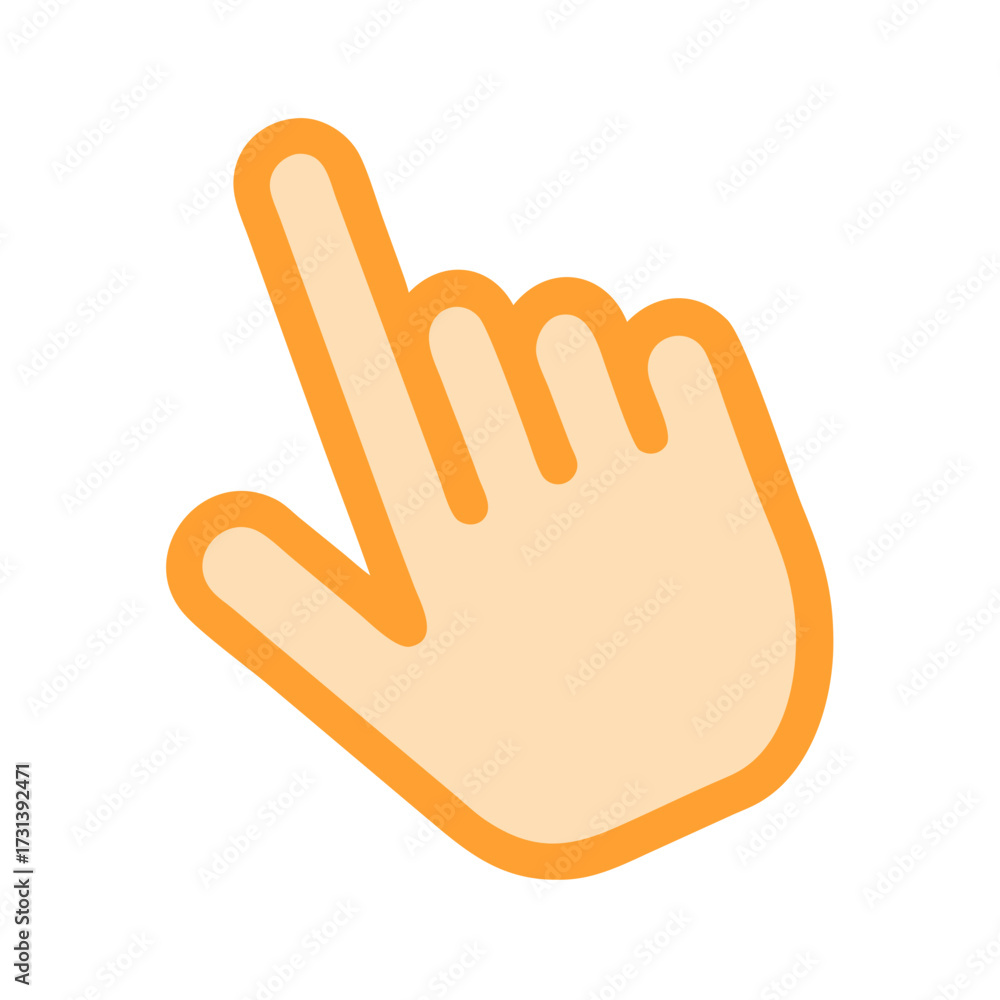 Fototapeta premium Stylized hand cursor with orange outline on black background