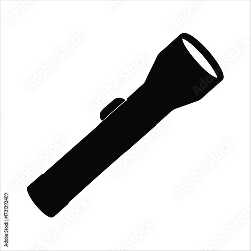 Black and white silhouette of flashlight illuminates path in the darkness