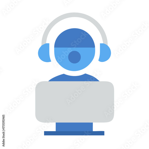 Customer service representative at computer with headset icon