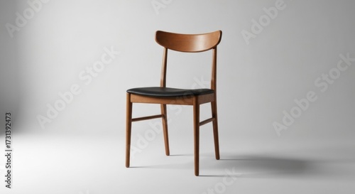 Wallpaper Mural Simple wood chair with black leather seat, illuminated against a white backdrop Torontodigital.ca