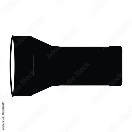 Black and white silhouette of a flashlight with a bright white background