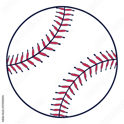 Classic baseball image with red stitching for sports and games 