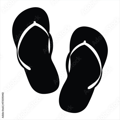 Two black flip flops isolated on white background, summer footwear concept