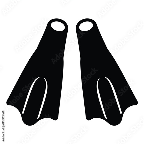 Black Scuba Diving Fins, Snorkeling Equipment Symbol, Underwater Sports Gear Outline
