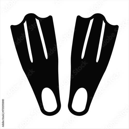 Silhouette of Flippers for Scuba Diving or Swimming in Black and White