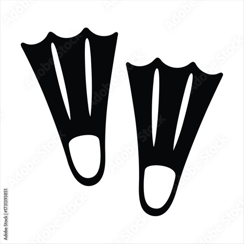 Two black diving fins silhouettes, swimming equipment for ocean exploration