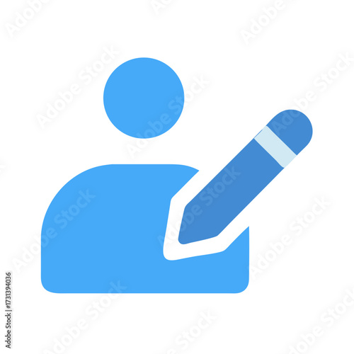 User with Pencil Icon in Flat Design Style