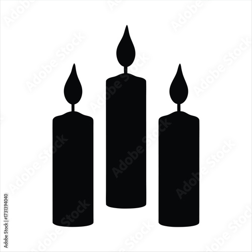 Three Silhouette Candles with Flames in a Simple Graphic Illustration