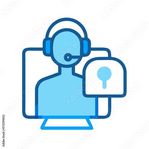 Customer support operator behind a computer screen icon