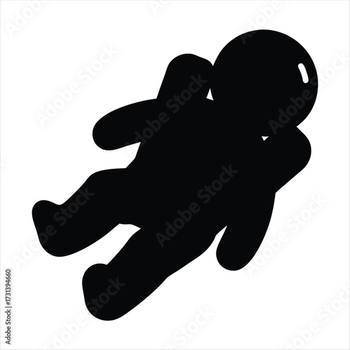 Silhouette of an astronaut in space floating weightlessly in black and white