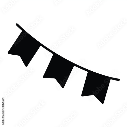 Three simple decorative black flags strung together on a single banner