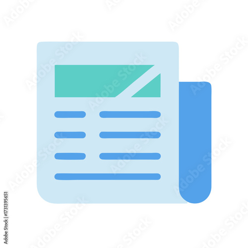 Simple news paper icon with teal and blue colors