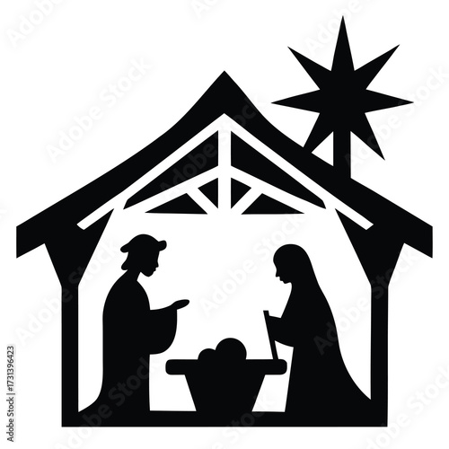 nativity manger silhouette vector icon