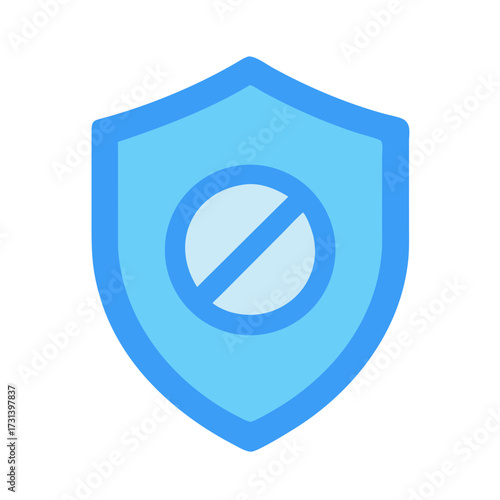 Light blue shield with a symbol of restriction inside