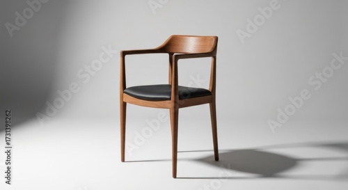 Wallpaper Mural Wooden arm chair with black leather seat in soft studio light Torontodigital.ca
