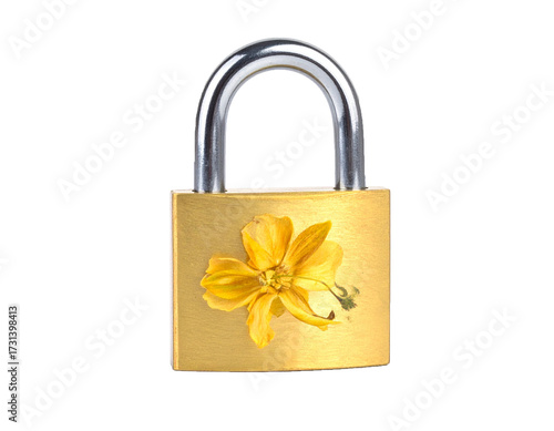Brass Padlock Isolated on White Background