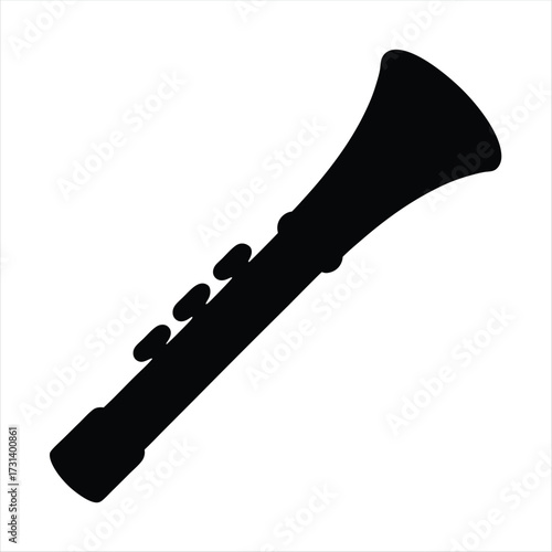 Black Clarinet Silhouette Vector Icon for Music and Orchestra Designs