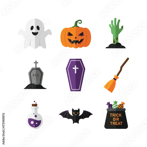 Halloween Symbols Pumpkin Icons, Spooky Set, Ghost Icons, Witch Icons, Bat Silhouettes & Skull Icons, Horror Set, Haunted Icons, Creepy Symbols