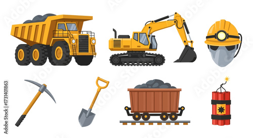 Mining Vector Graphic Collection Essential Equipment & Tools for Extractive Industries & Resource Exploration Projects Featuring Pickaxes & More