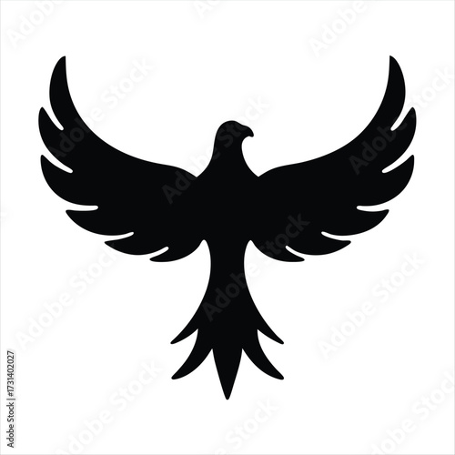 Black silhouette of a flying eagle or phoenix bird vector illustration