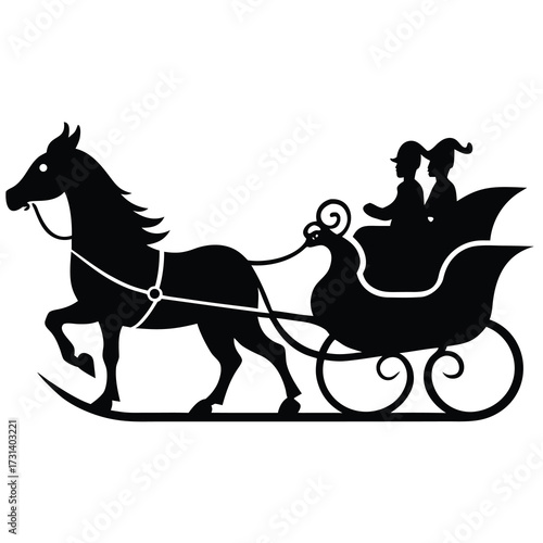 sleigh ride silhouette vector icon