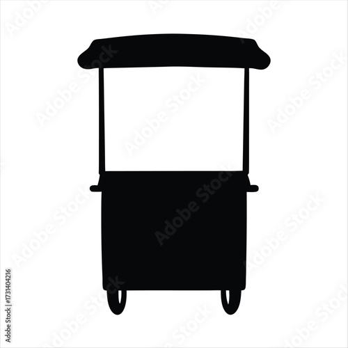 Black Silhouette Street Food Cart Vector Illustration for Market Stall Design