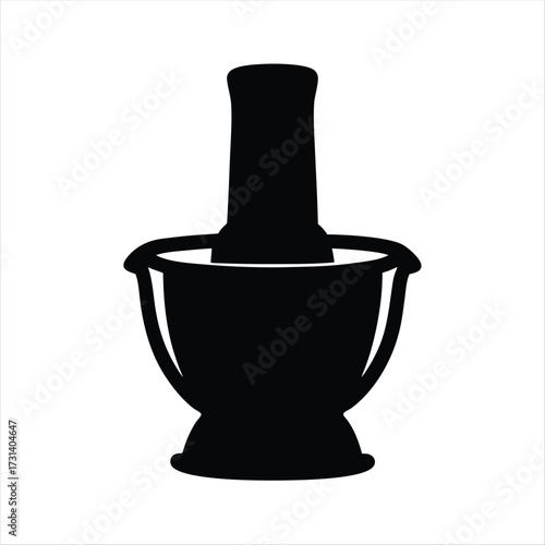 Black Mortar and Pestle Icon Vector for Herbal Medicine and Pharmacy Design