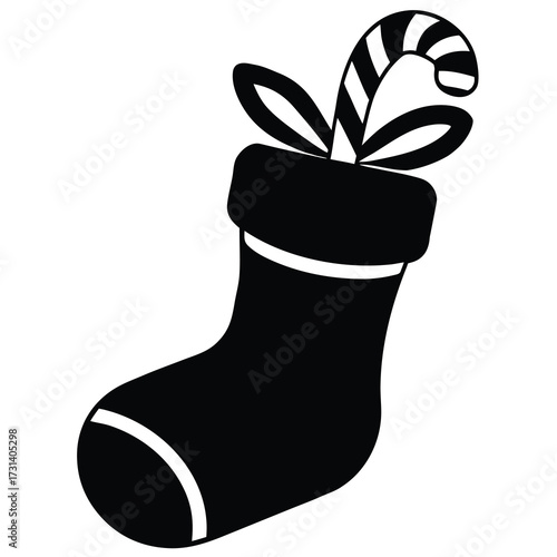 stocking candy silhouette vector icon