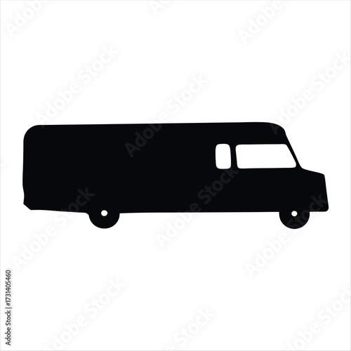 Black delivery van silhouette vector icon