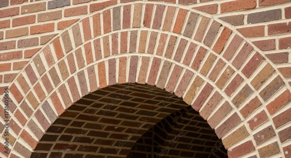 Fototapeta premium Archway detail of brick wall with smooth transition in natural light