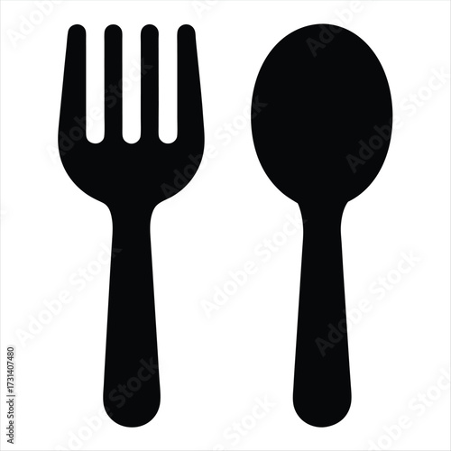 Fork and Spoon Icon Black Silhouette on White Background Food Symbol