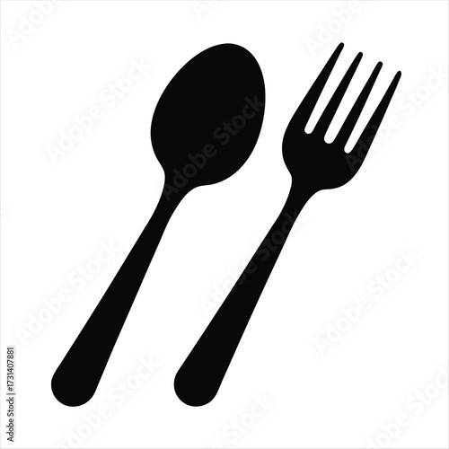 Simple Black and White Fork and Spoon Illustration for Culinary Projects