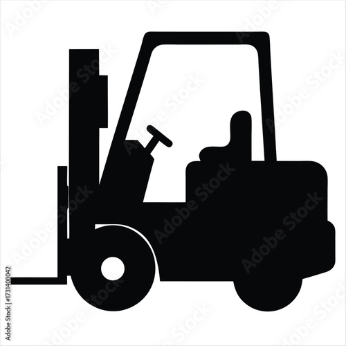 Simple black forklift icon illustration for transportation and warehouse use