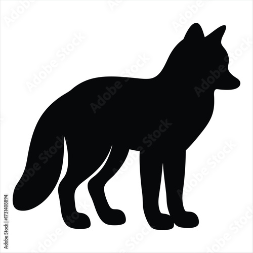 A silhouette of a majestic fox standing tall against a white background