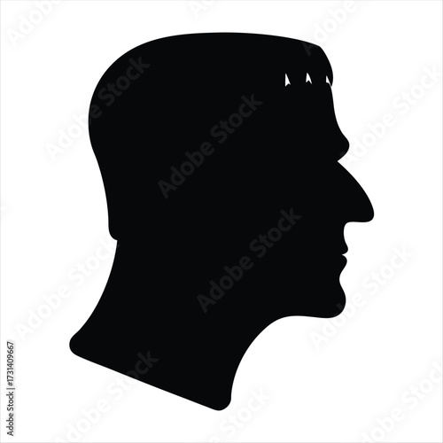Silhouette of a man's head in profile with a unique hairstyle