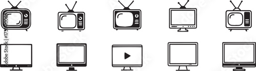 Set of television and monitor icons representing different eras of technology simple vector illustration for web and app design