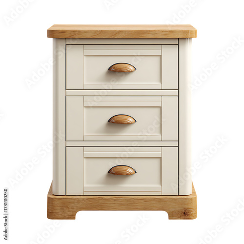 Rustic Charm 3Drawer Wooden Bedside Table against transparent background