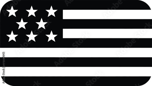 Vector illustration of black and white american flag with stars and stripes
