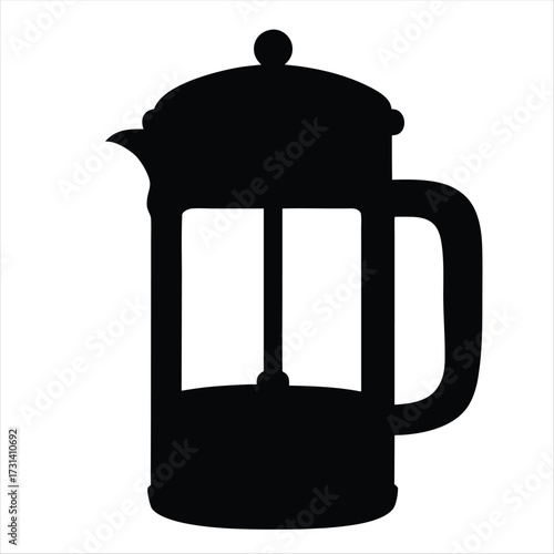 Black French press coffee maker silhouette vector icon