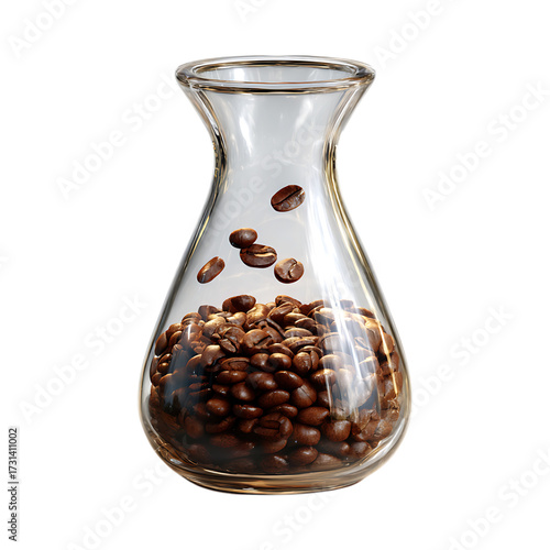 Glass Coffee Carafe with Roasted Beans Perfect for Brewing against transparent background