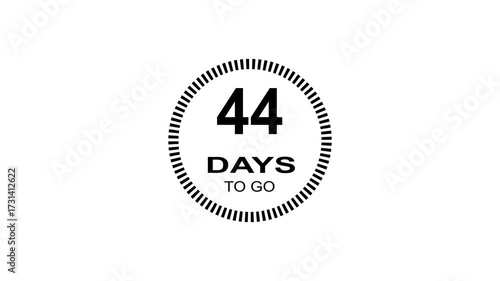 44 days to go, 44 days count animation, motion graphics running numbers counting days, 44 days in a month, 44 days left, 4K HD video with white background alpha channel