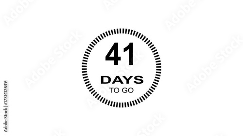 41 days to go, 41 days count animation, motion graphics running numbers counting days, 41 days in a month, 41 days left, 4K HD video with white background alpha channel