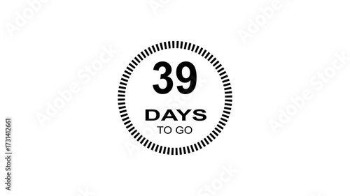 39 days to go, 39 days count animation, motion graphics running numbers counting days, 39 days in a month, 39 days left, 4K HD video with white background alpha channel