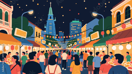 Night Market Scene in Hanoi, Vietnam