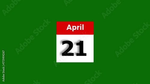 April month 21 date calendar icon animation. Modern design calendar symbol background 4k video.