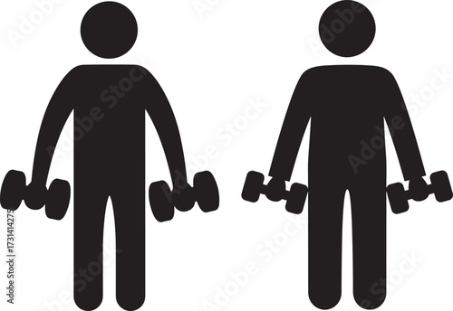 Two figures holding dumbbells silhouette