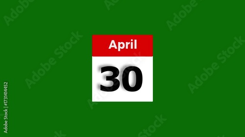 April month 30 date calendar icon animation. Modern design calendar symbol background 4k video.
