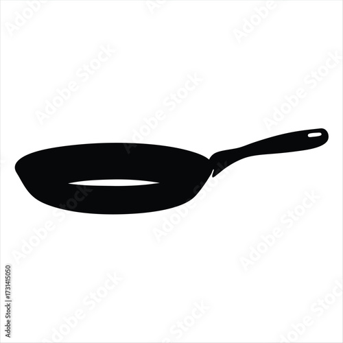 Isolated Black and White Silhouette of a Cooking Frying Pan on White