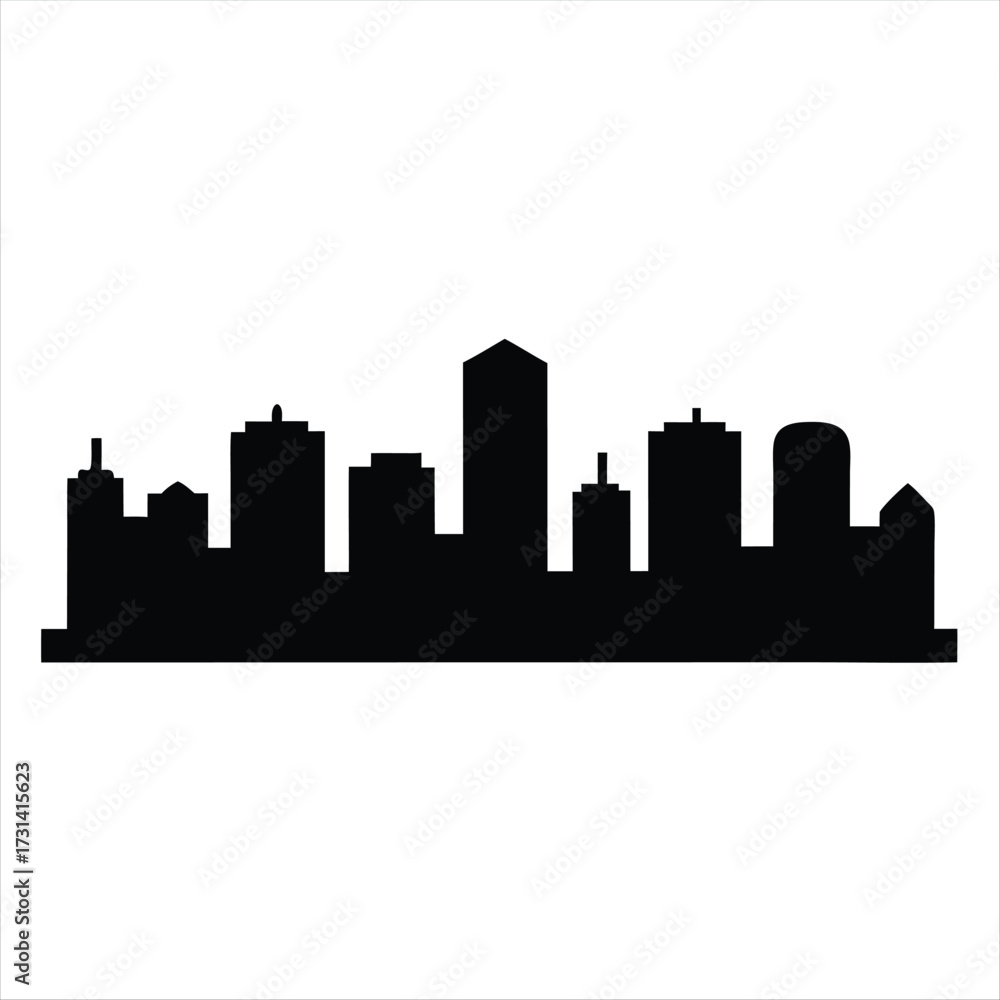 Fototapeta premium Simple Silhouette of a City Skyline with Several Different Buildings