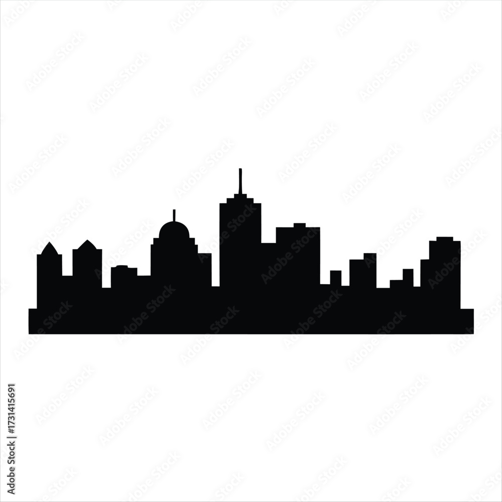 Fototapeta premium City Skyline Silhouette Illustration with Modern Buildings and Urban Landscape